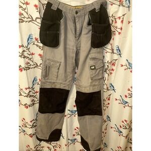 CAT Caterpillar Trademark Trousers Utility Work Gray Pants Tools Pockets 32-36